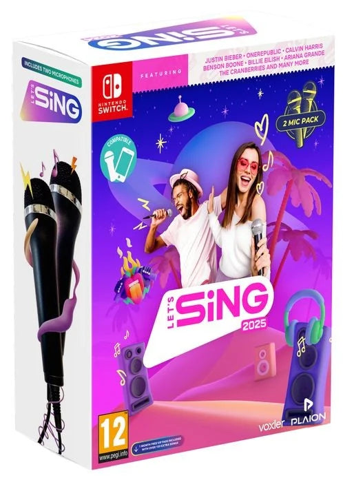 Let's Sing 2025 + 2 Mic Bundle Pack Nintendo Switch