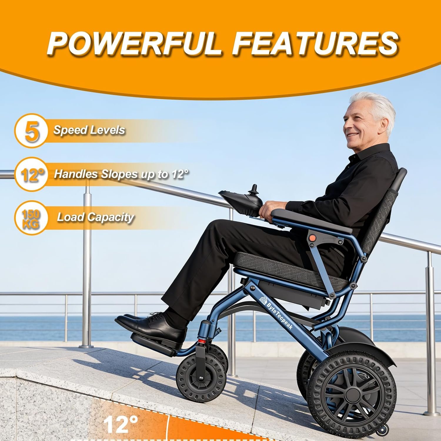 D14 Folding Electric Wheelchair for Adults with Removable Lithium Battery,20km Range,500W Motor,Lightweight & Compact Ultra-Portable Aluminium Powerchair,Travel-Friendly & Airline Approved - Image 6