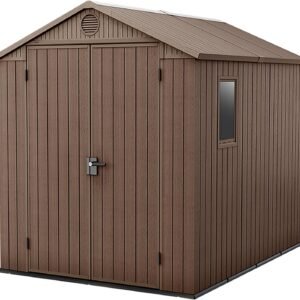 Large Outdoor Garden Storage Shed Weather Resistant Resin Double Door Brown