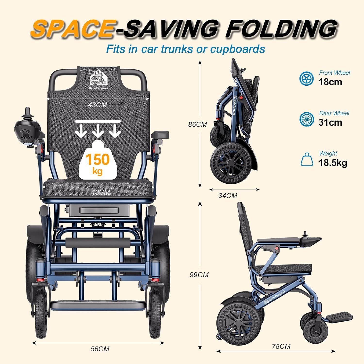 D14 Folding Electric Wheelchair for Adults with Removable Lithium Battery,20km Range,500W Motor,Lightweight & Compact Ultra-Portable Aluminium Powerchair,Travel-Friendly & Airline Approved - Image 2